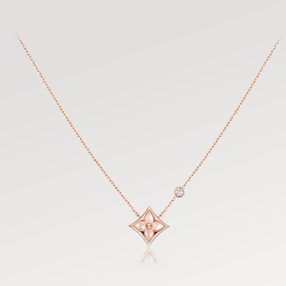 [Love's Uplift]STAR PINK MOP 1 DIAMOND PINK GOLD NECKLACE