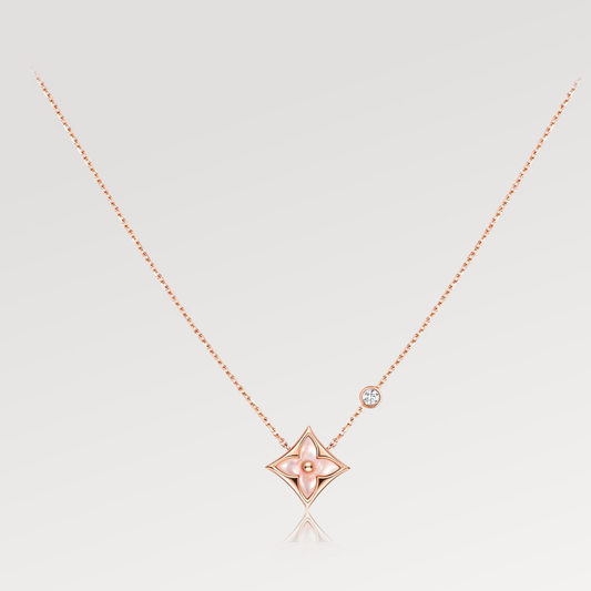 [Love's Uplift]STAR PINK MOP 1 DIAMOND PINK GOLD NECKLACE
