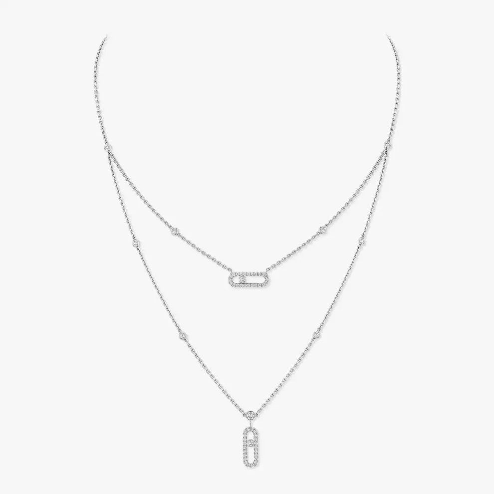 [Love's Uplift Jewelry]2 Rows Rose Gold Diamond Pave_ Necklace Move Uno