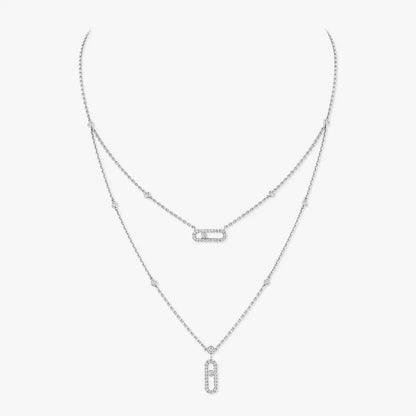 [Love's Uplift Jewelry]2 Rows Rose Gold Diamond Pave_ Necklace Move Uno