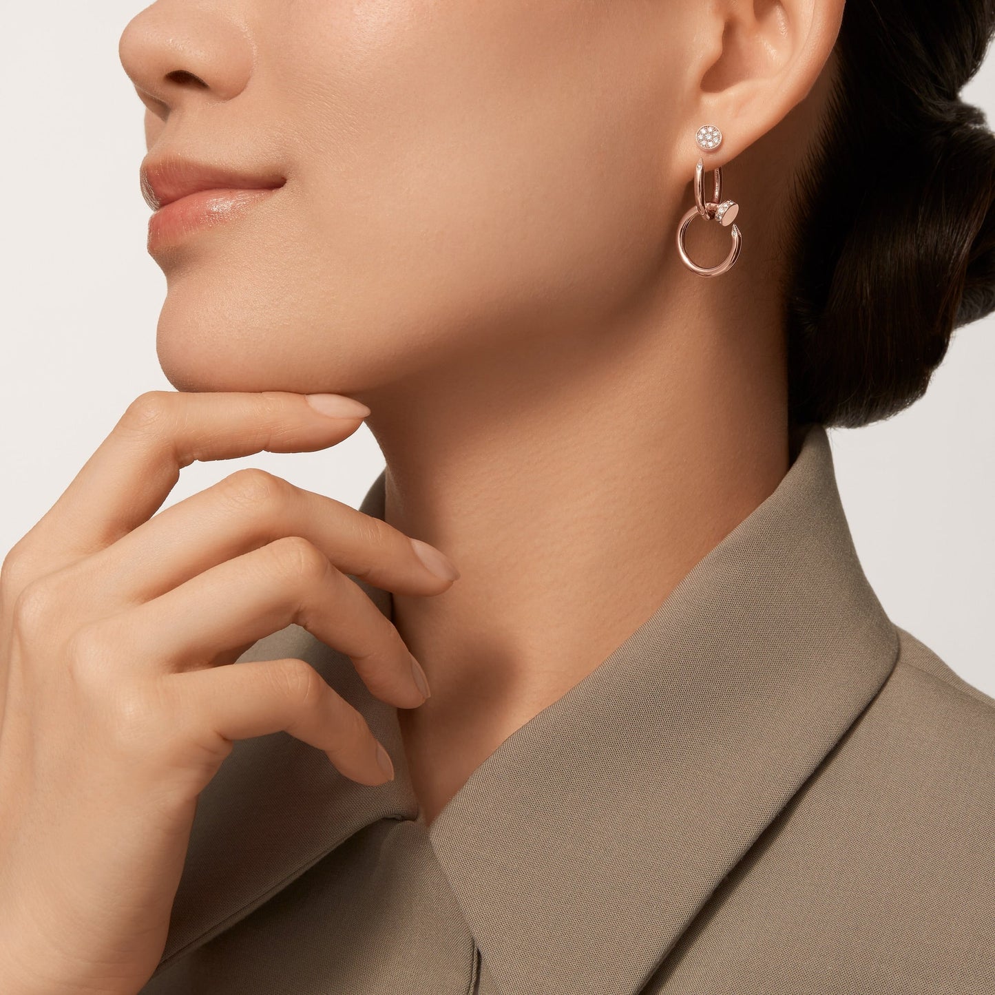 [Love's Uplift]JUSTE HALF DIAMOND DOUBLE EARRINGS