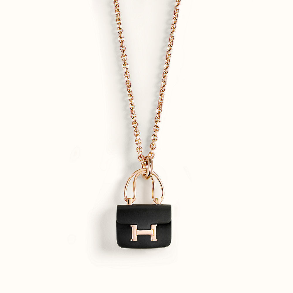 [Love's Uplift]CONSTANCE BLACK PEDANT PINK GOLD NECKLACE