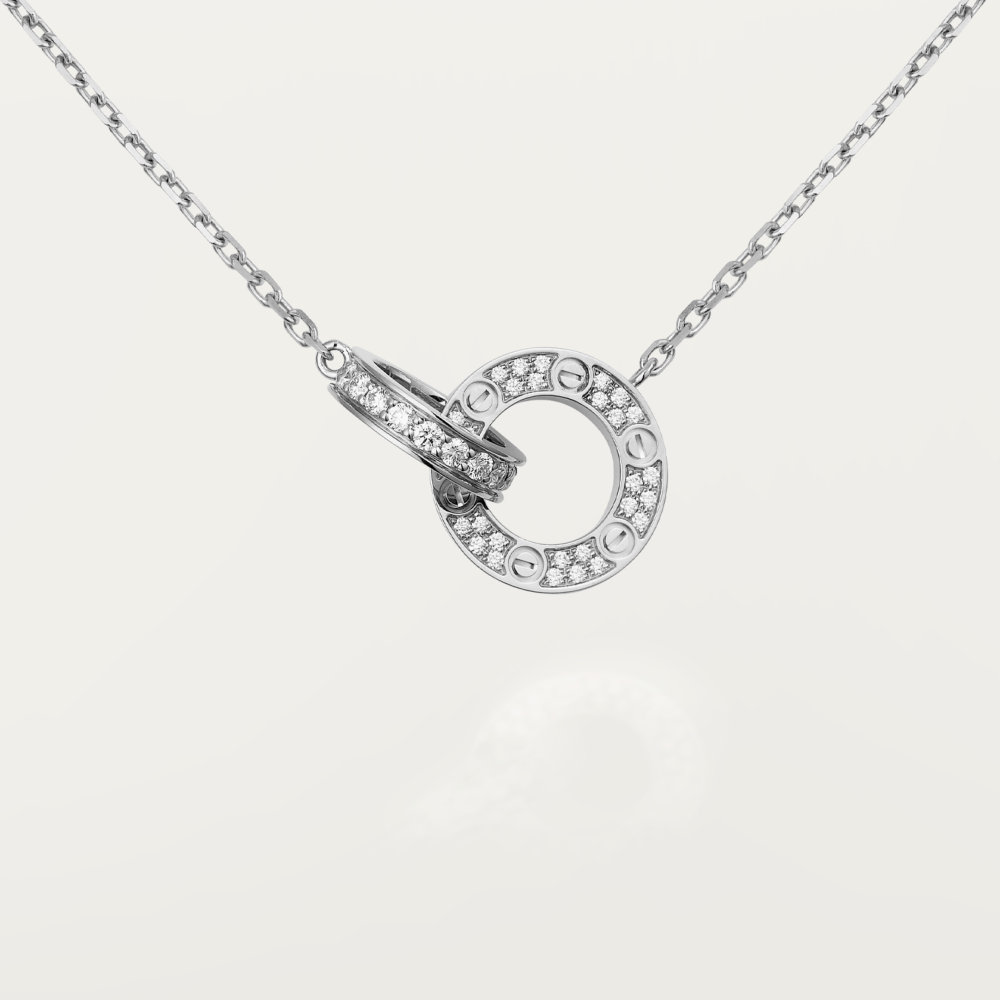 [Love's Uplift]LOVE 7.6MM NECKLACE ROSE GOLD AND SILVER  FULL DIAMOND