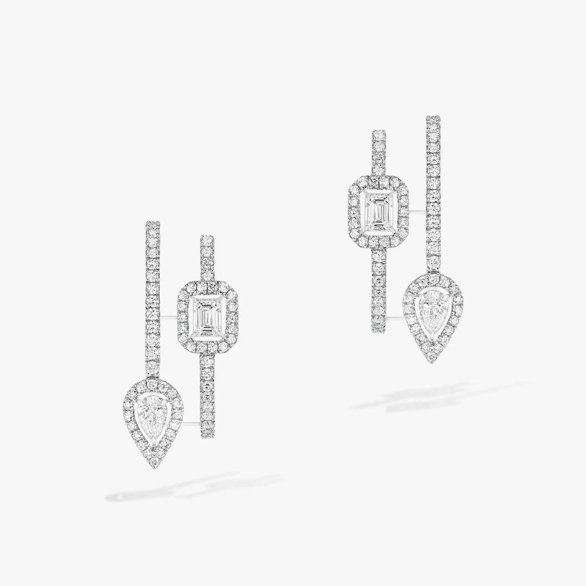 [Love's Uplift ]CREOLES MY TWIN 2 RANGS SILVER DIAMOND EARRINGS