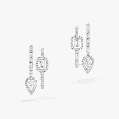 [Love's Uplift ]CREOLES MY TWIN 2 RANGS SILVER DIAMOND EARRINGS
