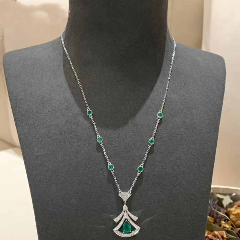 [Love's Uplift]DREAM NECKLACE MALACHITE DIAMOND SILVER