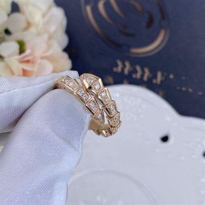 [Love's Uplift]SERPENTI RING PINK GOLD DIAMOND PAVED 4MM