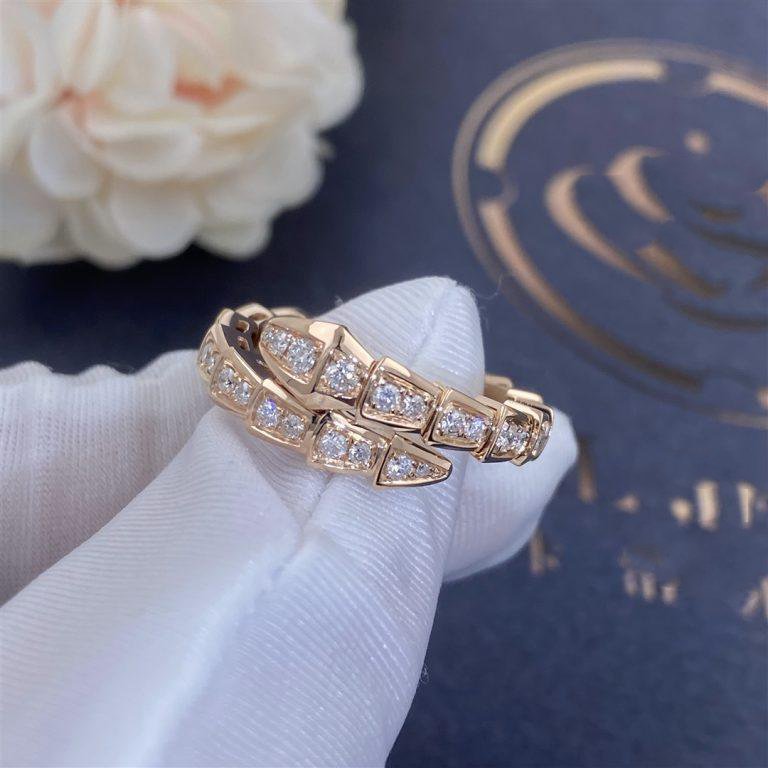 [Love's Uplift]SERPENTI RING PINK GOLD DIAMOND PAVED 4MM