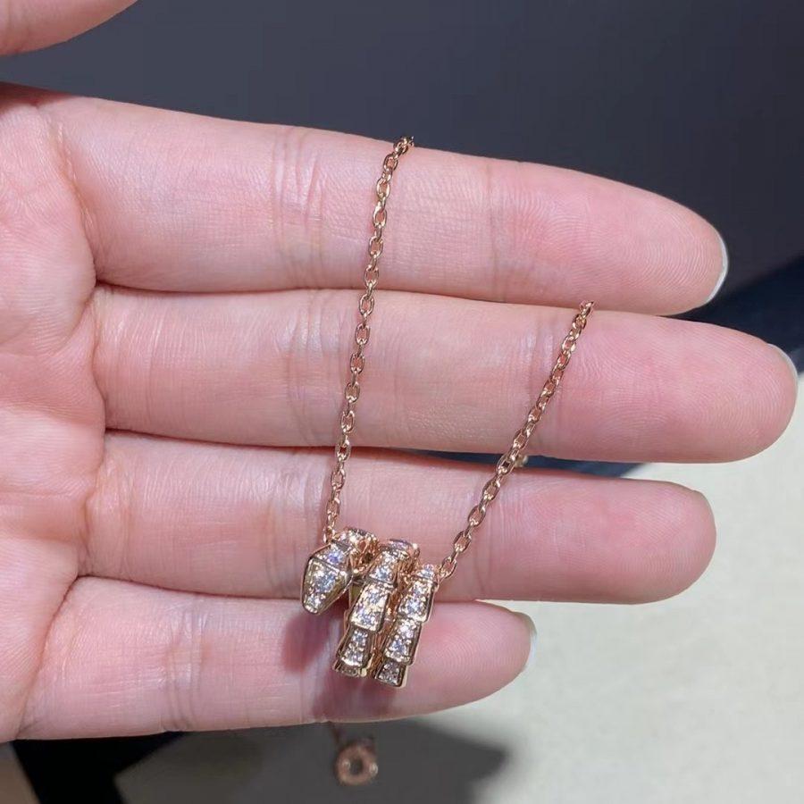 [Love's Uplift]SERPENTI PINK GOLD NECKLACE DOUBLE RING DIAMOND