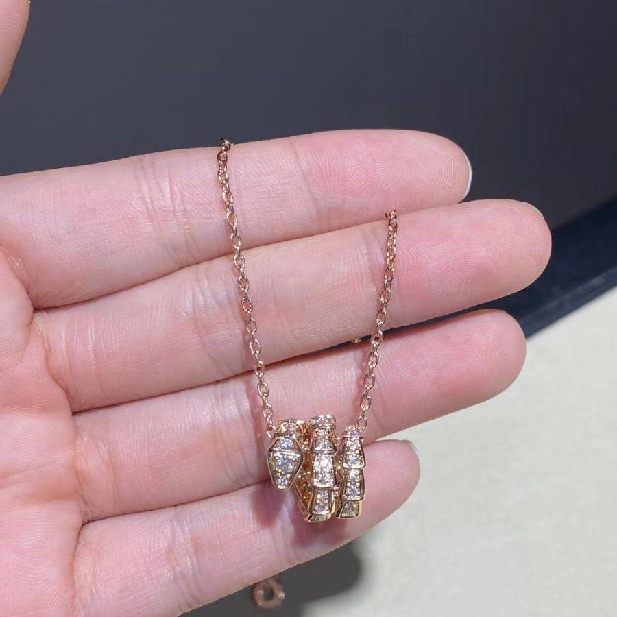 [Love's Uplift]SERPENTI PINK GOLD NECKLACE DOUBLE RING DIAMOND