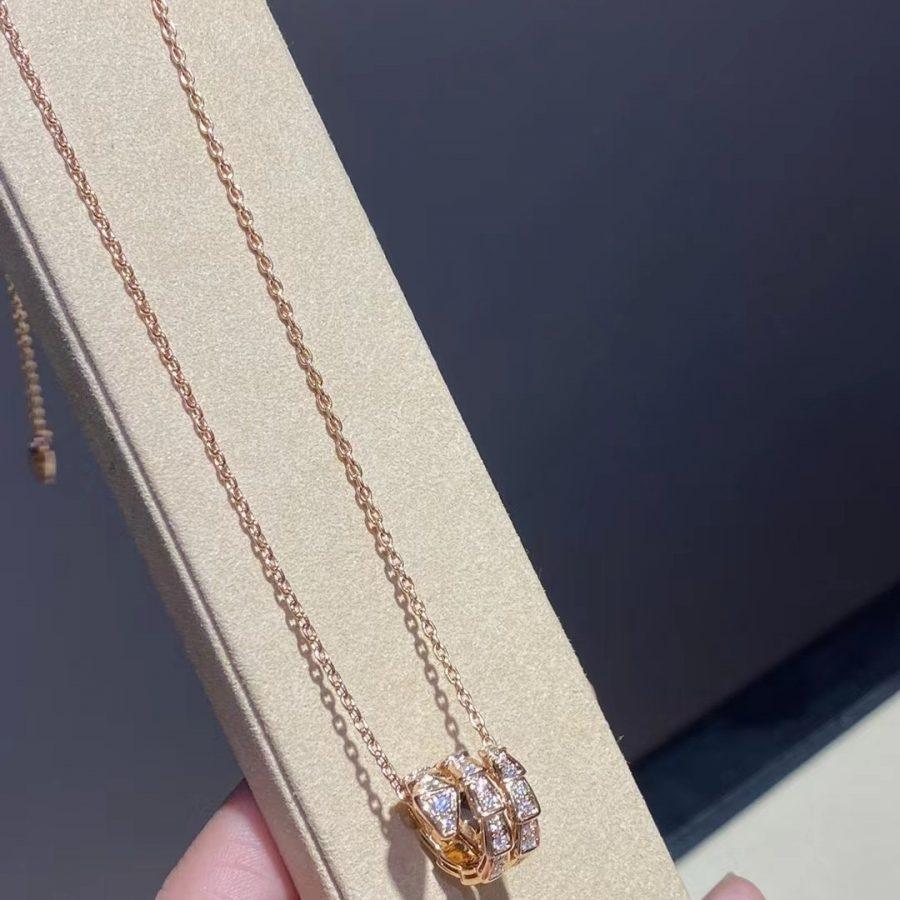 [Love's Uplift]SERPENTI PINK GOLD NECKLACE DOUBLE RING DIAMOND
