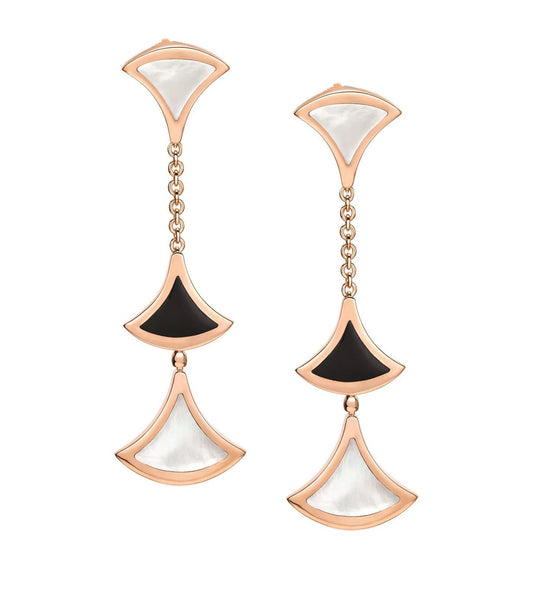 [Love's Uplift]DREAM EARRINGS 3 MOTIFS ONYX MOP PINK GOLD