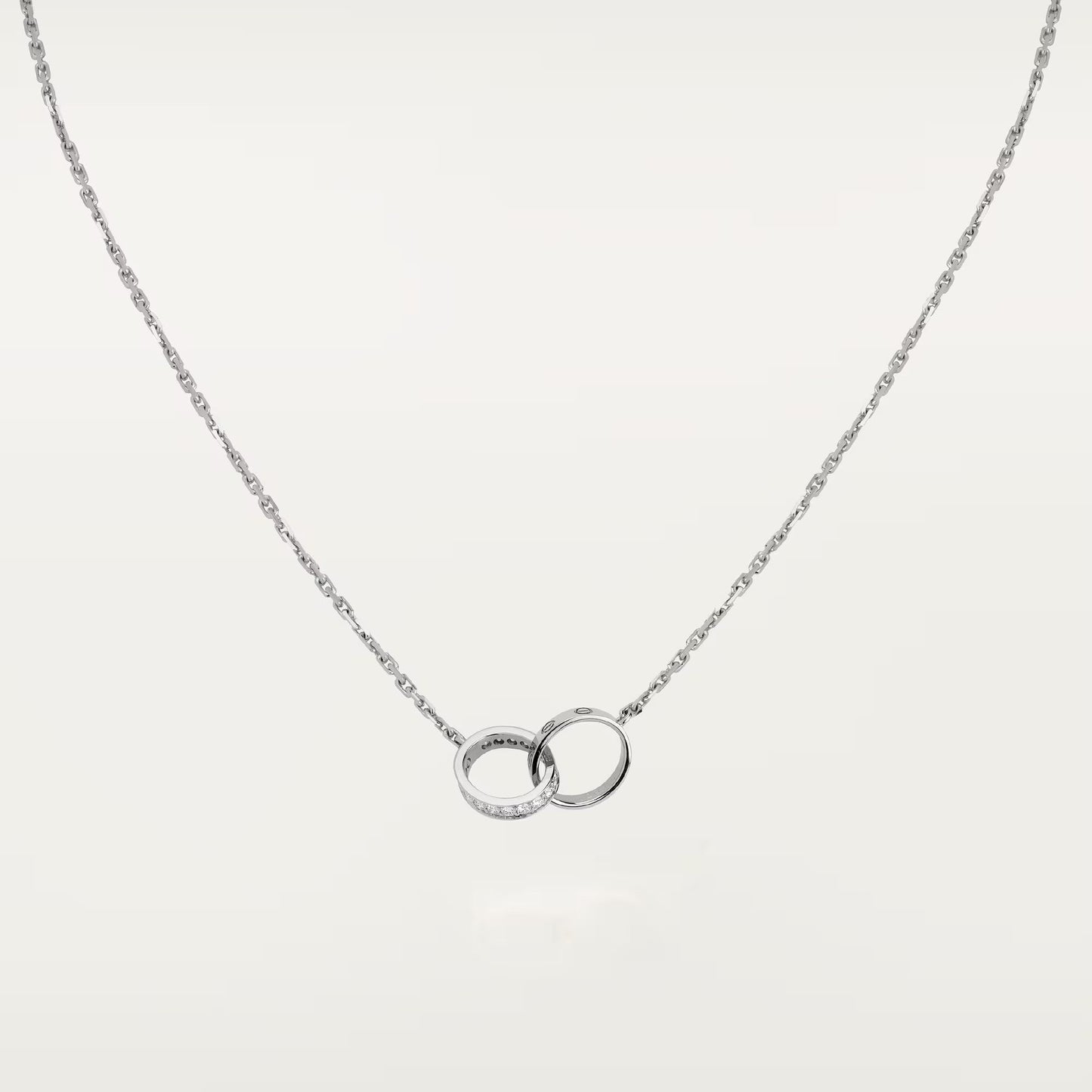 [Love's Uplift]LOVE DOUBLE RING HALF DIAMOND NECKLACE
