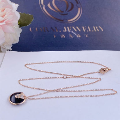 [Love's Uplift]AMULETTE ROSE GOLD ONYX NECKLACE