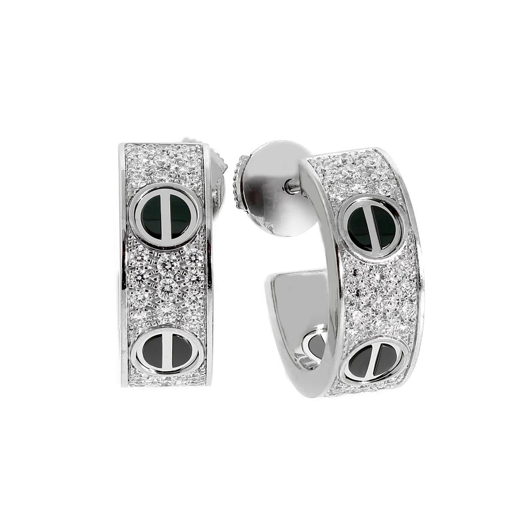 [Love's Uplift]LOVE CERAMIC DIAMOND PAVED SILVER EARRINGS