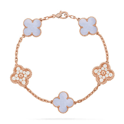 [Love's Uplift] CLOVER 5 MOTIF PURPLE CHALCEDONY BRACELET COLLECTION