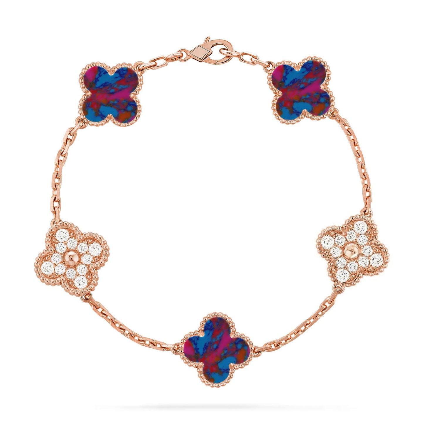 [Love's Uplift]CLOVER 5 MOTIF COLOR GEMSTONES BRACELET COLLECTION