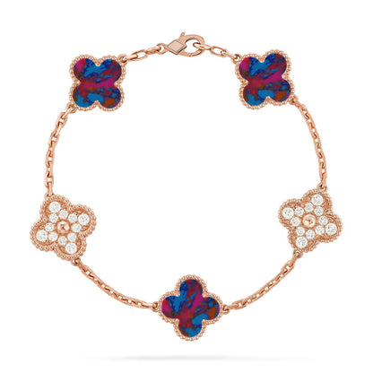 [Love's Uplift]CLOVER 5 MOTIF COLOR GEMSTONES BRACELET COLLECTION