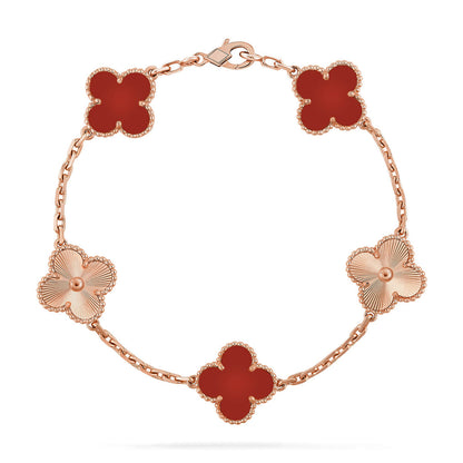 [Love's Uplift] CLOVER 5 MOTIF RED CORNELIAN BRACELET COLLECTION