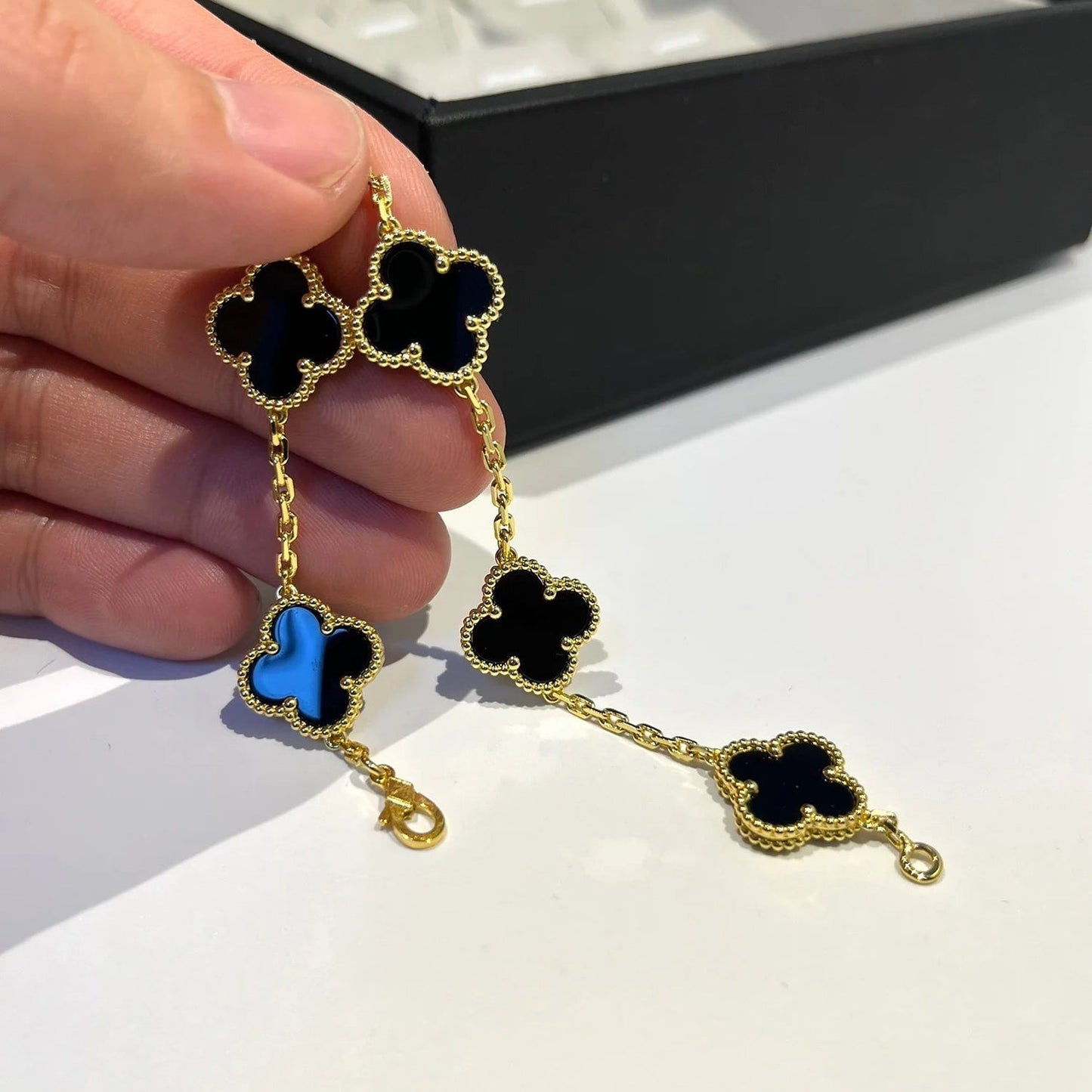 [Love's Uplift]CLOVER  5 MOTIFS BLACK ONYX BRACELET