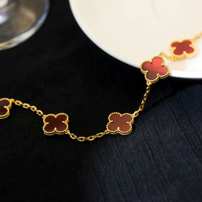 [Love's Uplift]CLOVER 5 MOTIFS RED AGATE  BRACELET