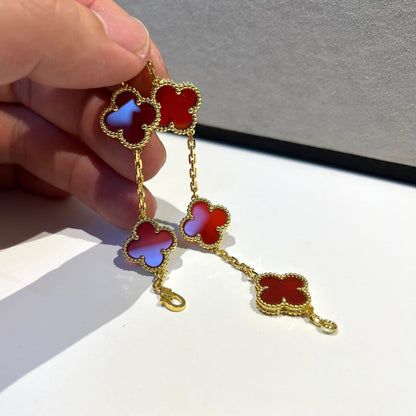 [Love's Uplift]CLOVER 5 MOTIFS RED AGATE  BRACELET