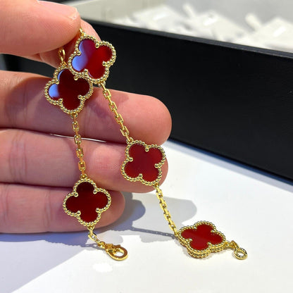 [Love's Uplift]CLOVER 5 MOTIFS RED AGATE  BRACELET