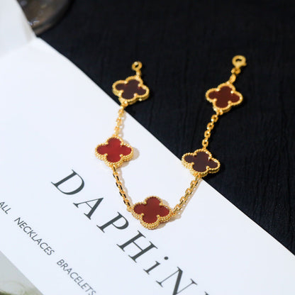 [Love's Uplift]CLOVER 5 MOTIFS RED AGATE  BRACELET