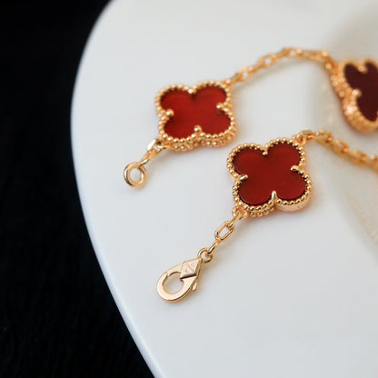 [Love's Uplift]CLOVER 5 MOTIFS RED AGATE  BRACELET
