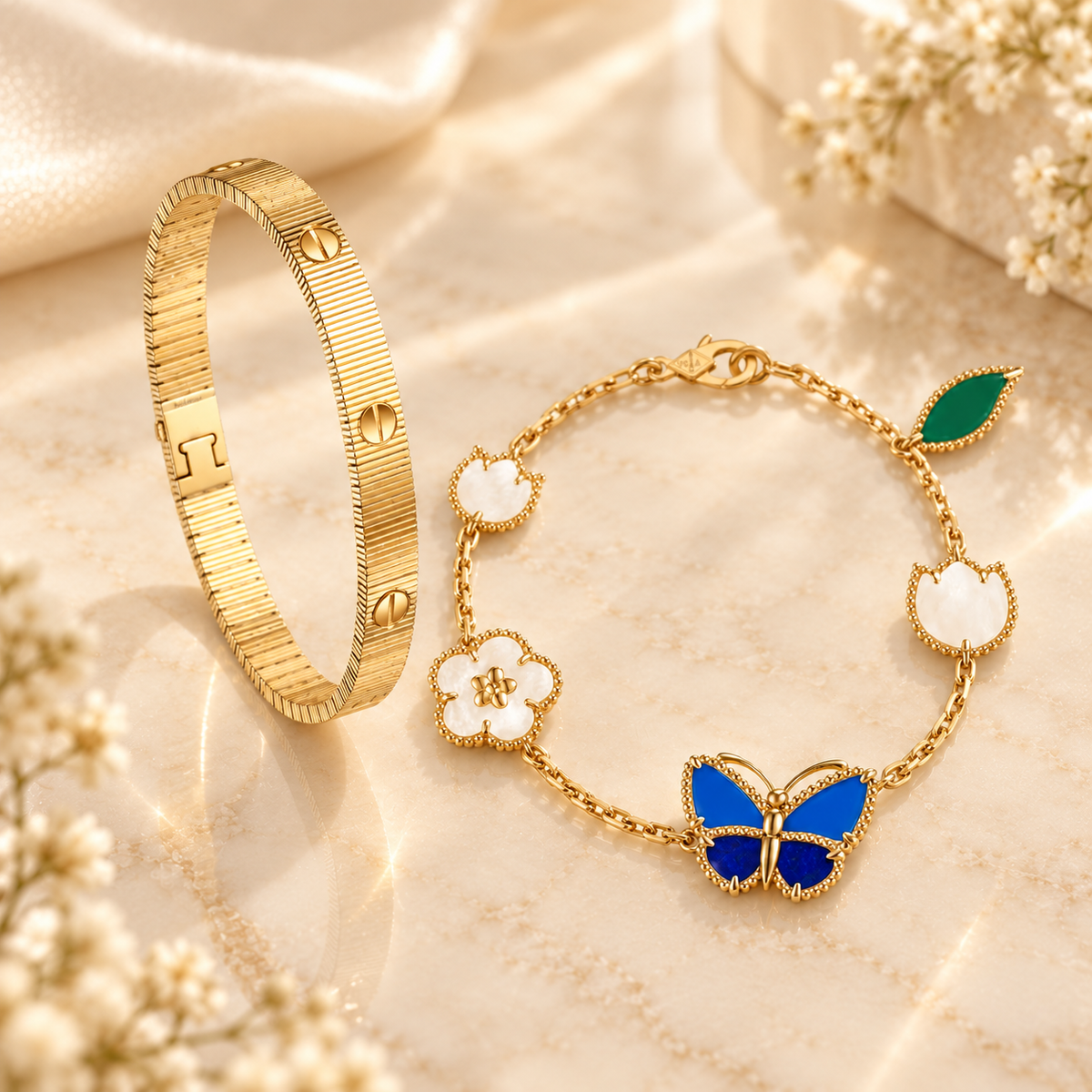 [Love's Uplift] Lucky Spring Butterfly 5-Motif & LOVE Unlimited Bracelet Stack Set