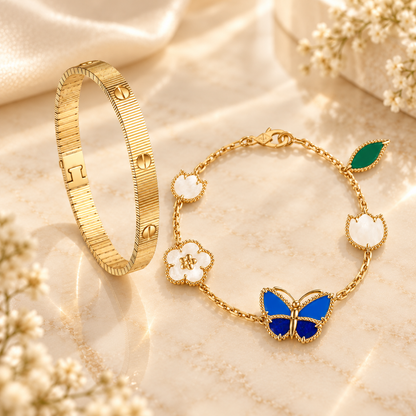 [Love's Uplift] Lucky Spring Butterfly 5-Motif & LOVE Unlimited Bracelet Stack Set