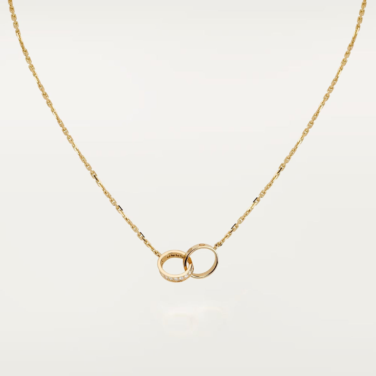 [Love's Uplift]LOVE DOUBLE RING HALF DIAMOND NECKLACE