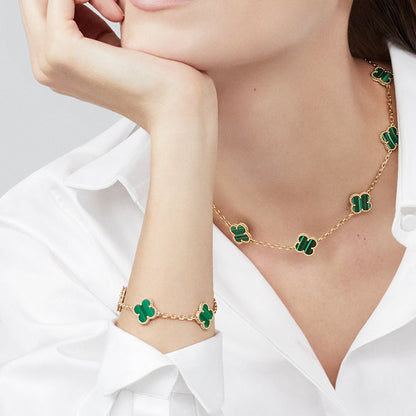 [Love's Uplift]CLOVER 10 MOTIFS MALACHITE NECKLACE