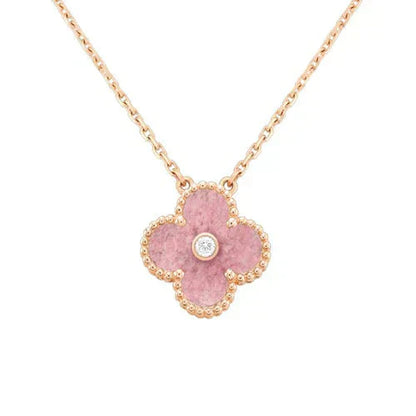 [Love's Uplift]CLOVER 15MM DIAMOND RHODONITE NECKLACE