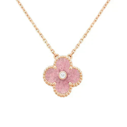 [Love's Uplift]CLOVER 15MM DIAMOND RHODONITE NECKLACE