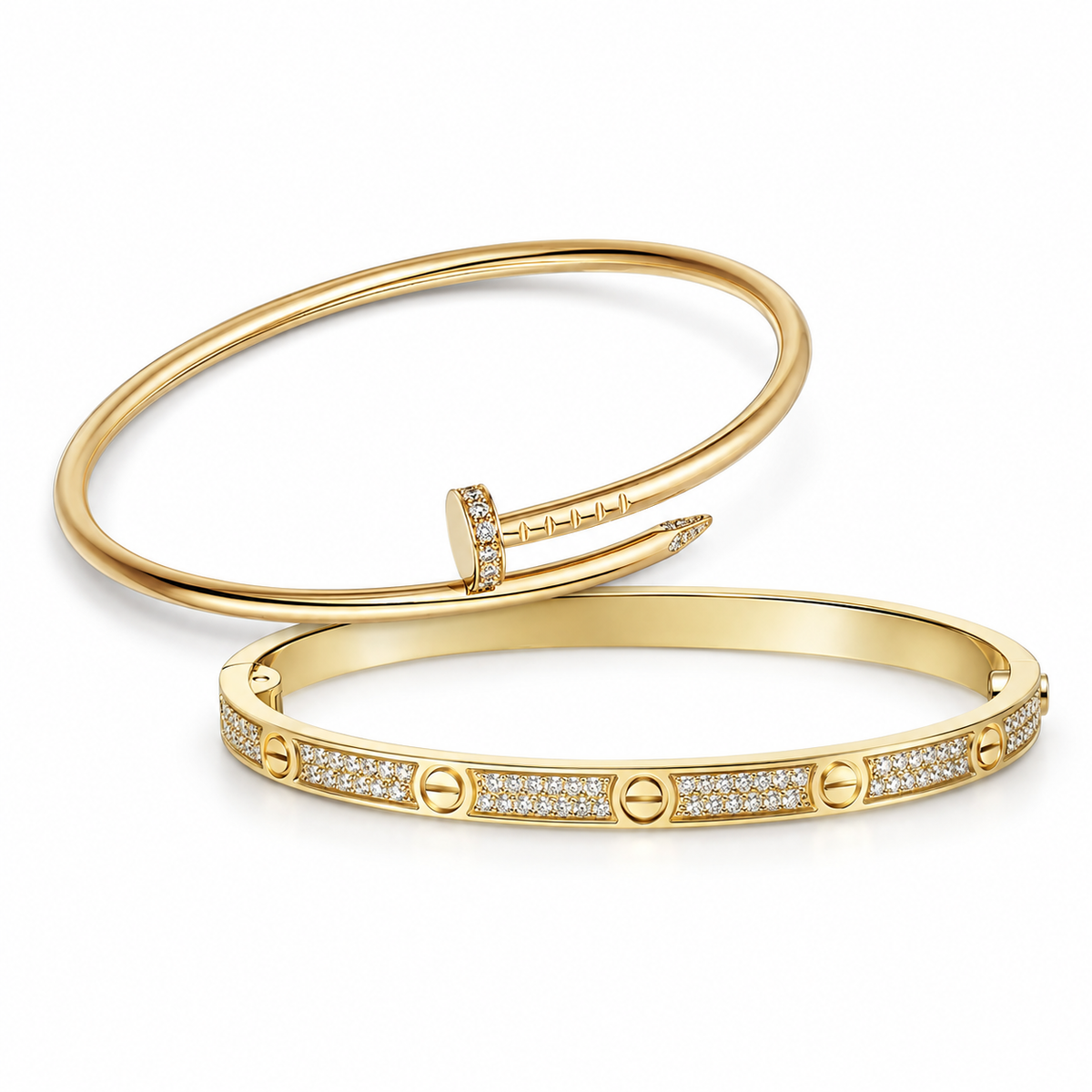 [Love's Uplift] JUSTE Diamond & LOVE Diamond-Paved Bracelet Stack Set