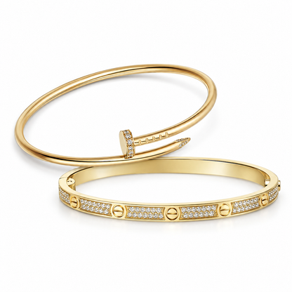 [Love's Uplift] JUSTE Diamond & LOVE Diamond-Paved Bracelet Stack Set