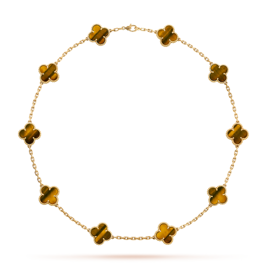 [Love's Uplift]CLOVER 10 MOTIFS TIGER EYE NECKLACE