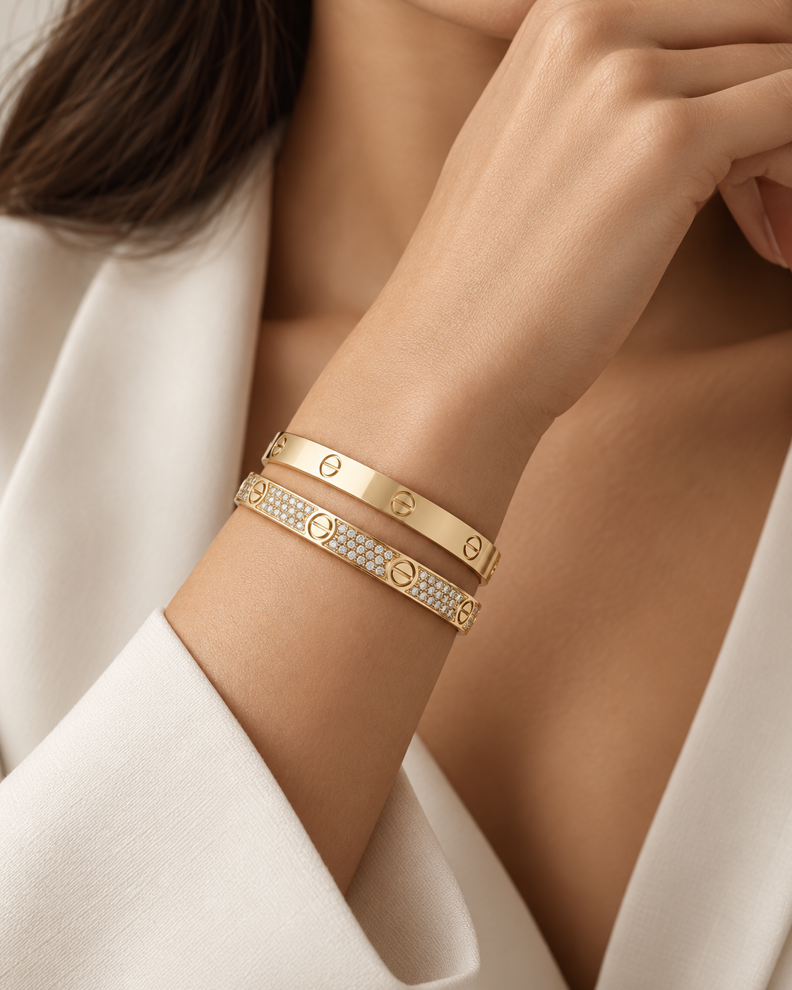 [Love's Uplift] LOVE  Classic & Diamond-Paved Bracelet Stack Set