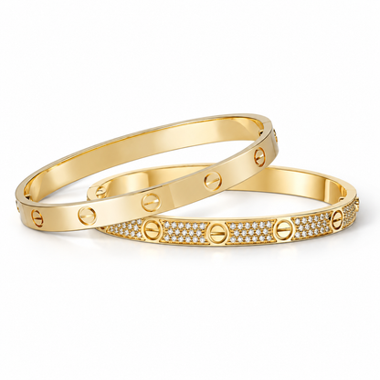 [Love's Uplift] LOVE  Classic & Diamond-Paved Bracelet Stack Set