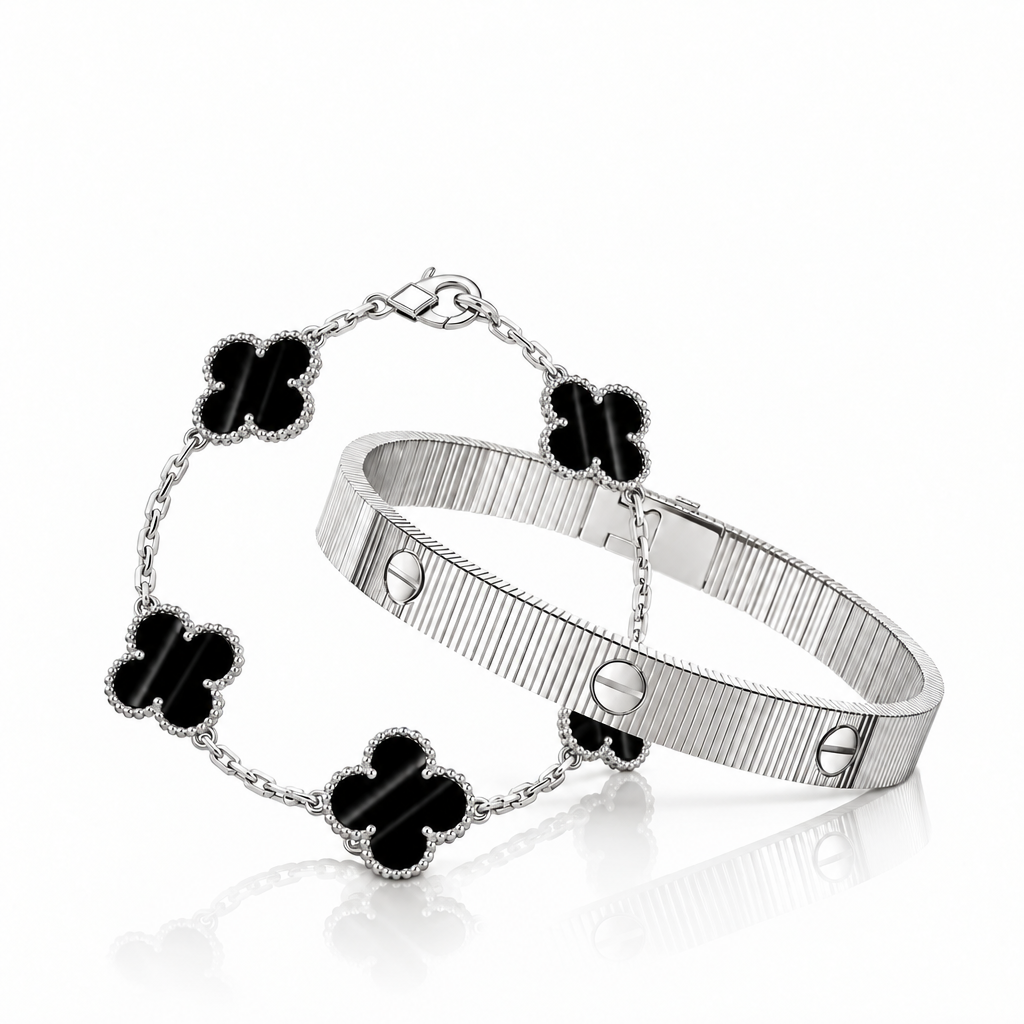 [Love's Uplift] Clover 5-Motif & LOVE Unlimited Bracelet Set