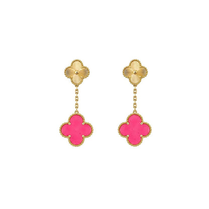 [Love's Uplift]NEW CLOVER 2 MOTIF PINK ENAMEL EARRINGS