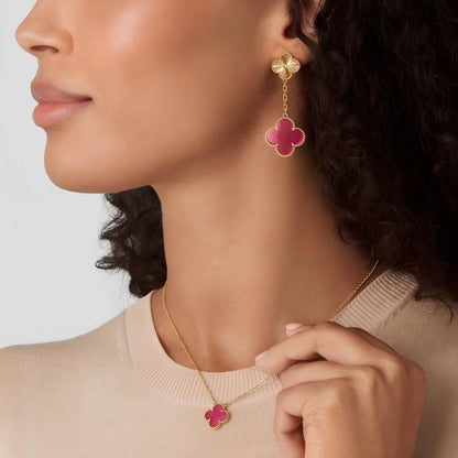 [Love's Uplift]Clover Pink Enamel Necklace & Earring Jewelry Set