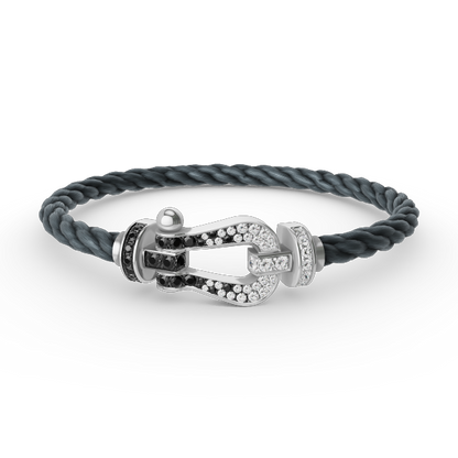 [Love's Uplift]FORCE LARGE HORSESHOE BLACK WHITE DIAMOND BRACELET SILVER