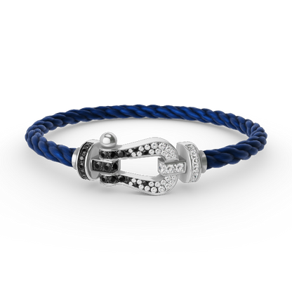 [Love's Uplift]Pave Gemstone Love &Force Large Horseshoe Diamond Duo Bracelet Stack Set