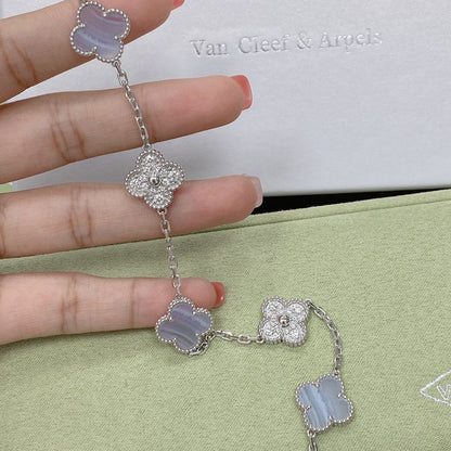 [Love's Uplift]CLOVER  5 MOTIF DIAMOND PURPLE CHALCEDONY BRACELET SILVER