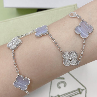 [Love's Uplift]CLOVER  5 MOTIF DIAMOND PURPLE CHALCEDONY BRACELET SILVER
