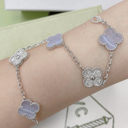 [Love's Uplift] CLOVER 5 MOTIF PURPLE CHALCEDONY BRACELET COLLECTION