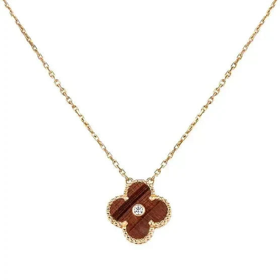 [Love's Uplift]CLOVER 15MM DIAMOND AND YELLOW TIGER'S EYE AGATE necklace
