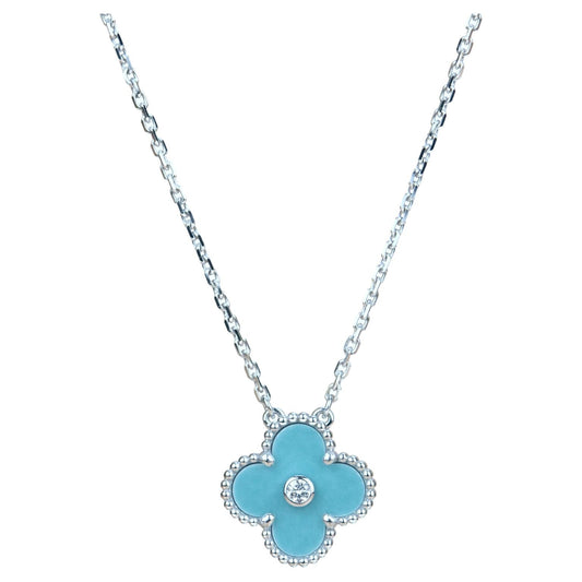 [Love's Uplift]CLOVER 15MM DIAMOND SVRES PORCELAIN  NECKLACE SILVER